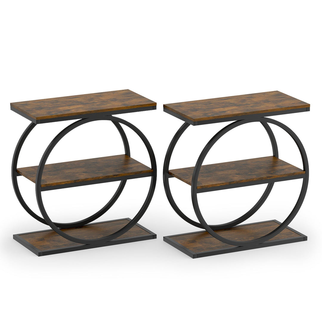 Industrial 3-Tier Side Table Set with Faux Marble Top