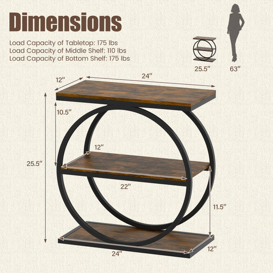 Industrial 3-Tier Side Table Set with Faux Marble Top