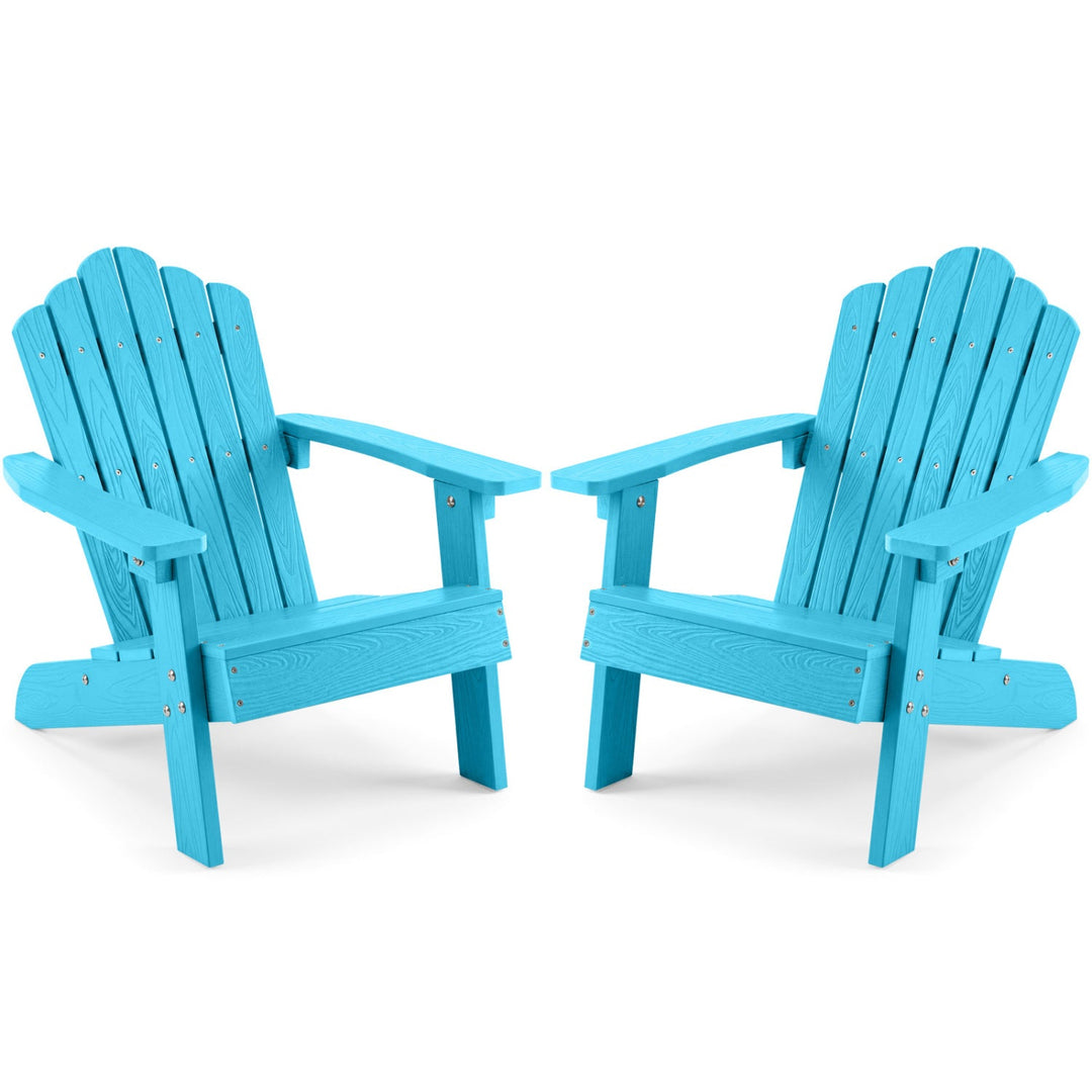 Set of 2 Kids Adirondack Chairs All-weather Outdoor Chairs for Children with Tilted High Backrest