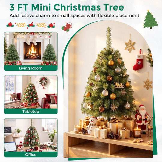 Set of 2 Mini Tabletop Christmas Tree with 113 Green PVC Branch Tips-3 FT
