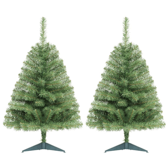 Set of 2 Mini Tabletop Christmas Tree with 113 Green PVC Branch Tips-3 FT