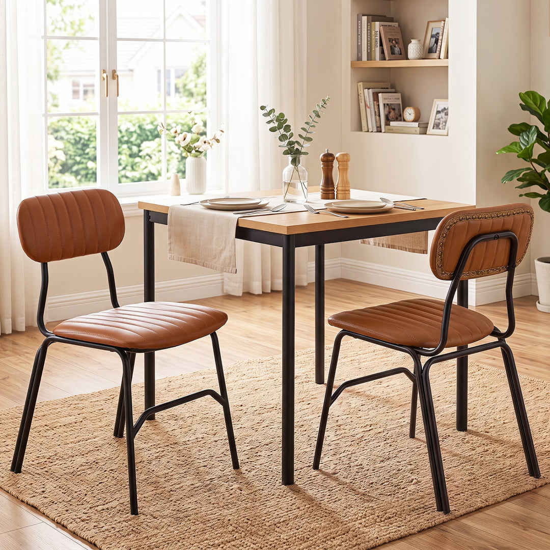 Dining Chairs Set of 2 with Ergonomic Back and Metal Legs