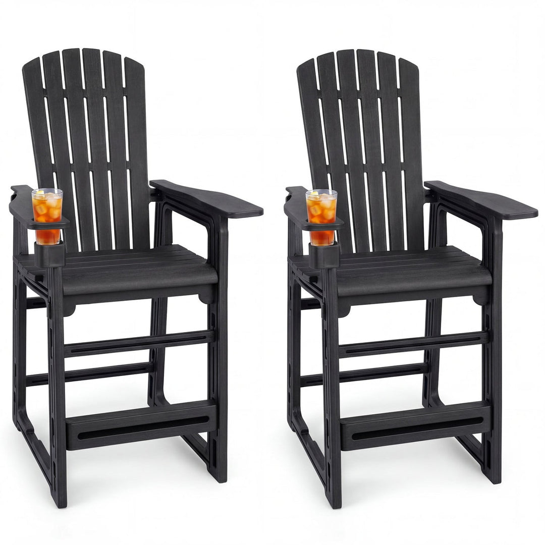 Outdoor Bar Stool Set of 2 with Backrest and Armrests 29"