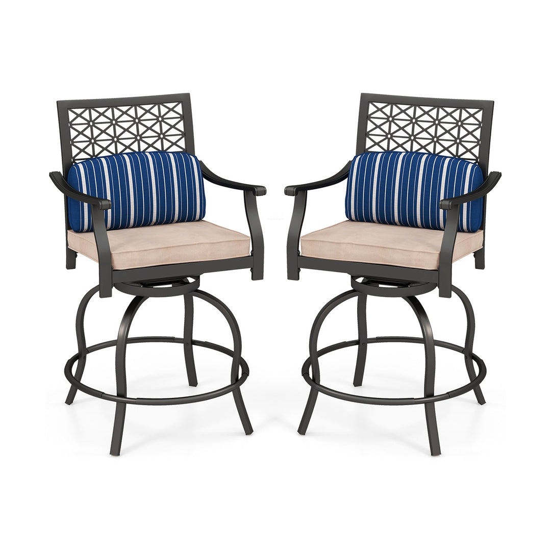 Set of 2 Outdoor Bar Height Chair with Soft Cushions