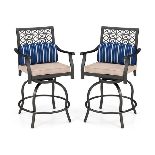 Set of 2 Outdoor Bar Height Chair with Soft Cushions