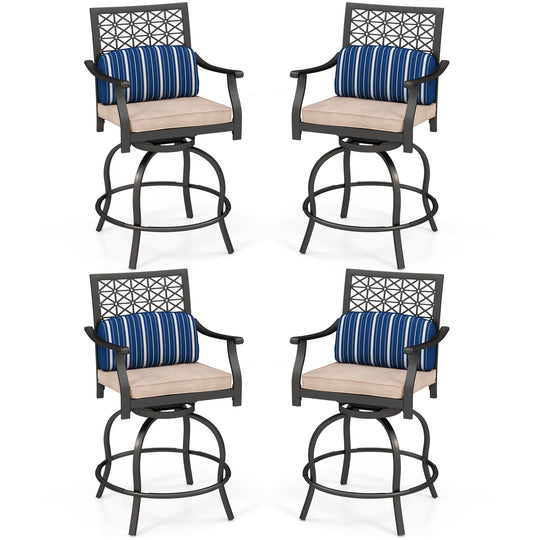 Set of 2 Outdoor Bar Height Chair with Soft Cushions