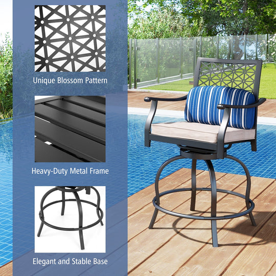 Set of 2 Outdoor Bar Height Chair with Soft Cushions