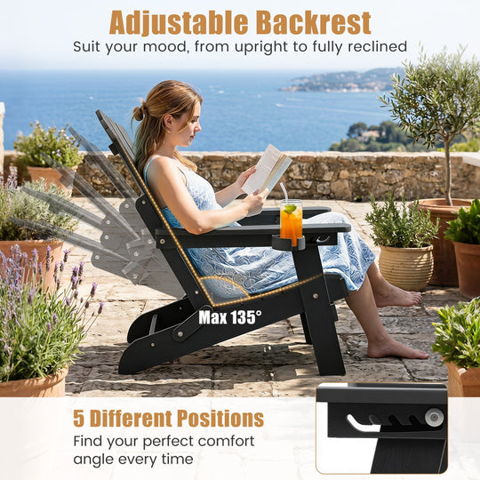 Folding Adirondack Chairs Set of 2 with Adjustable Backrest