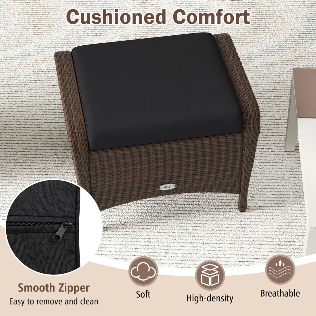 Outdoor PE Wicker Ottomans Set of 2 with Removable Cushions