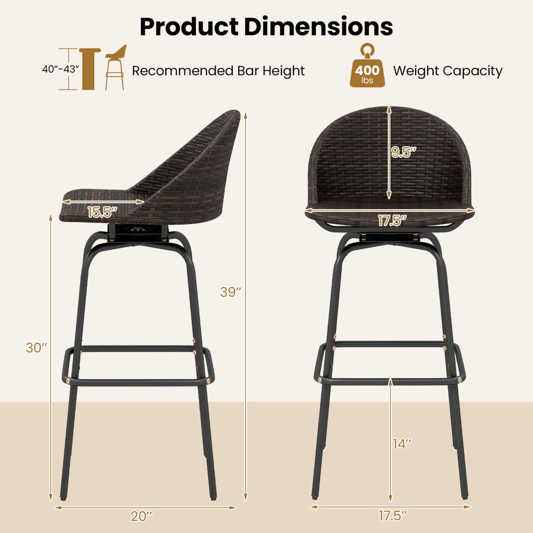 Swivel Patio Bar Stools Set of 2 with Rattan Seat 400 LBS