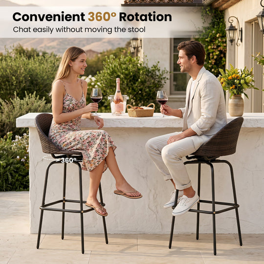 Swivel Patio Bar Stools Set of 2 with Rattan Seat 400 LBS