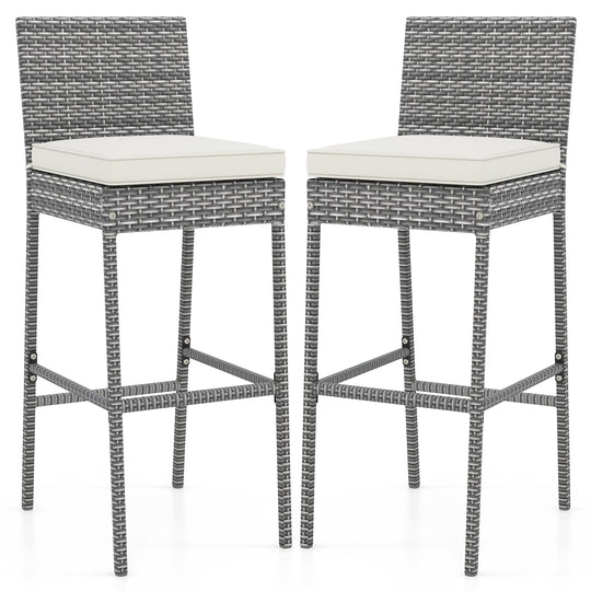 Set of 2/4 Patio Wicker Barstools with Soft Seat Cushion and Cozy Footrest