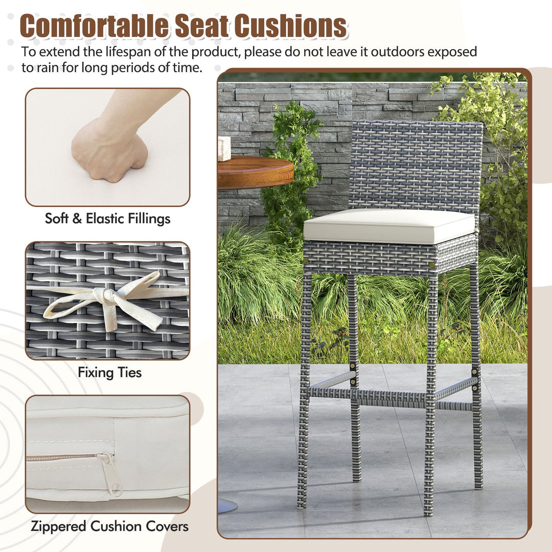 Set of 2/4 Patio Wicker Barstools with Soft Seat Cushion and Cozy Footrest