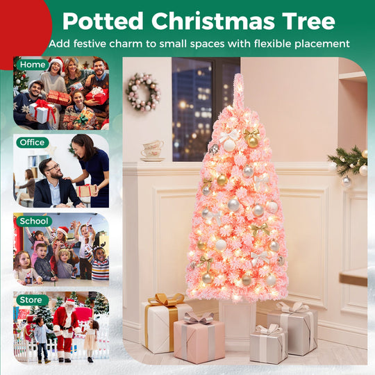 Pre-Lit Potted Christmas Tree with Warm White LED Lights