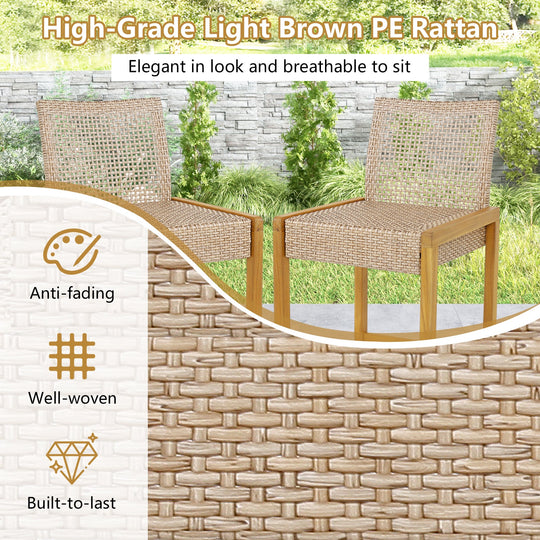Set of 2 Rattan Patio Wood Barstools Dining Chairs with Backrest-Set of 2