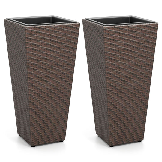 Tall Rattan Plant Pots with Liners - Set of 2