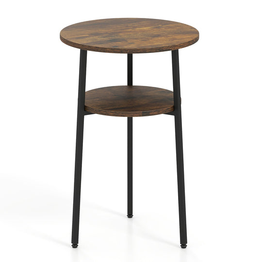 Round Side Table Set with Storage Shelf - Rustic Brown