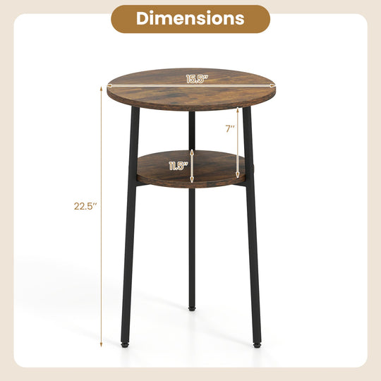 Round Side Table Set with Storage Shelf - Rustic Brown