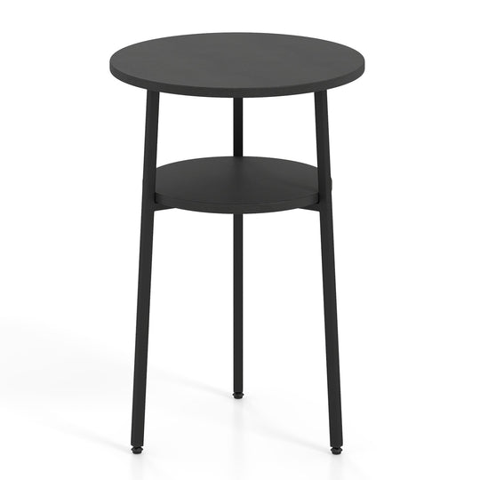Round Side Table Set with Storage Shelf - Rustic Brown