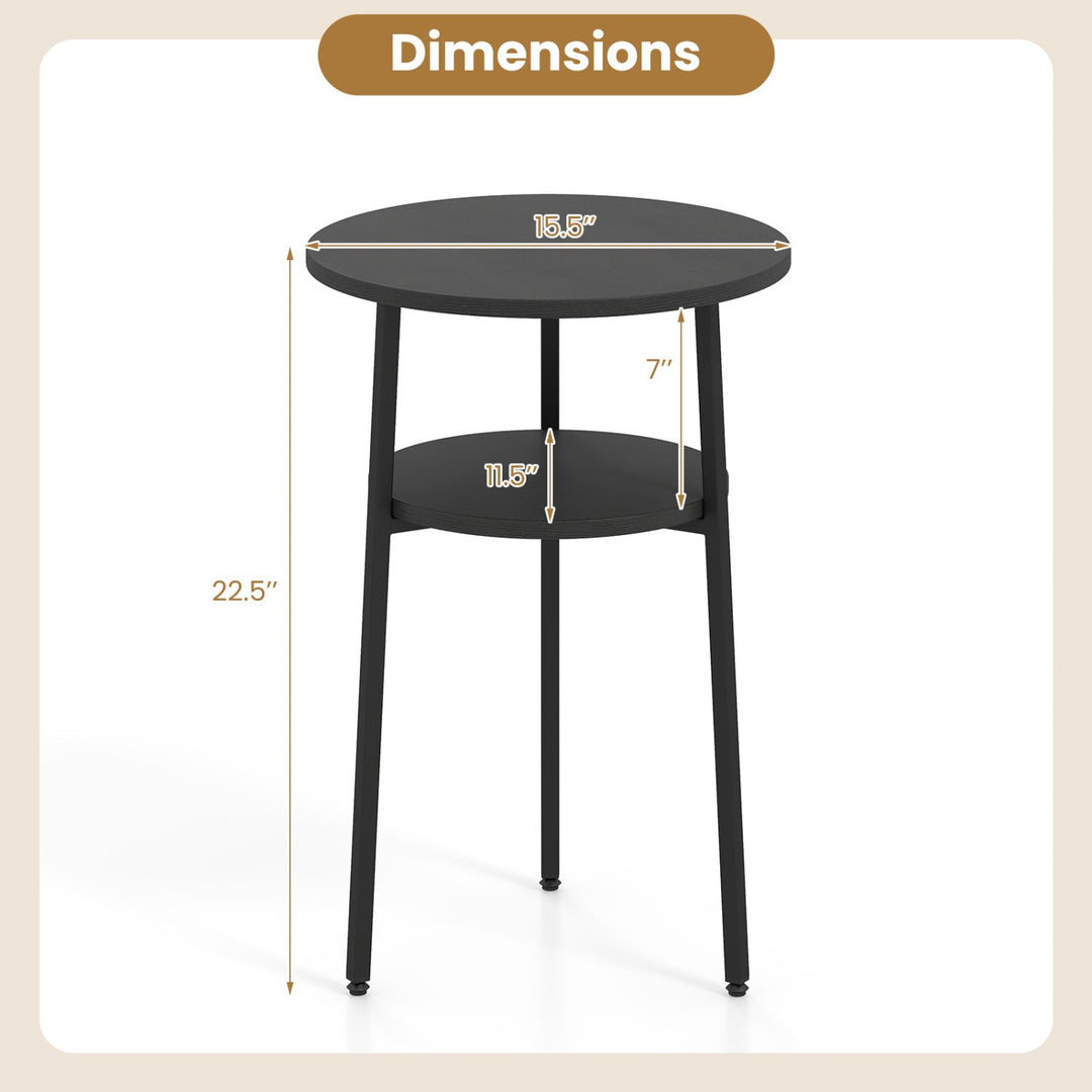 Round Side Table Set with Storage Shelf - Rustic Brown
