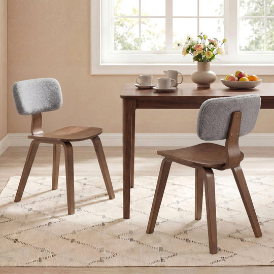 Set of 2 Rubber Wood Dining Room Chairs with Teddy Velvet Padded Backrest