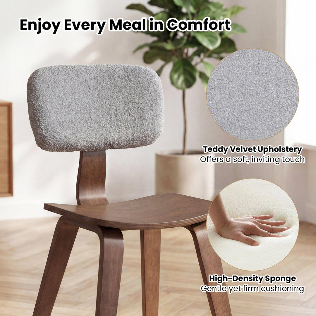 Set of 2 Rubber Wood Dining Room Chairs with Teddy Velvet Padded Backrest