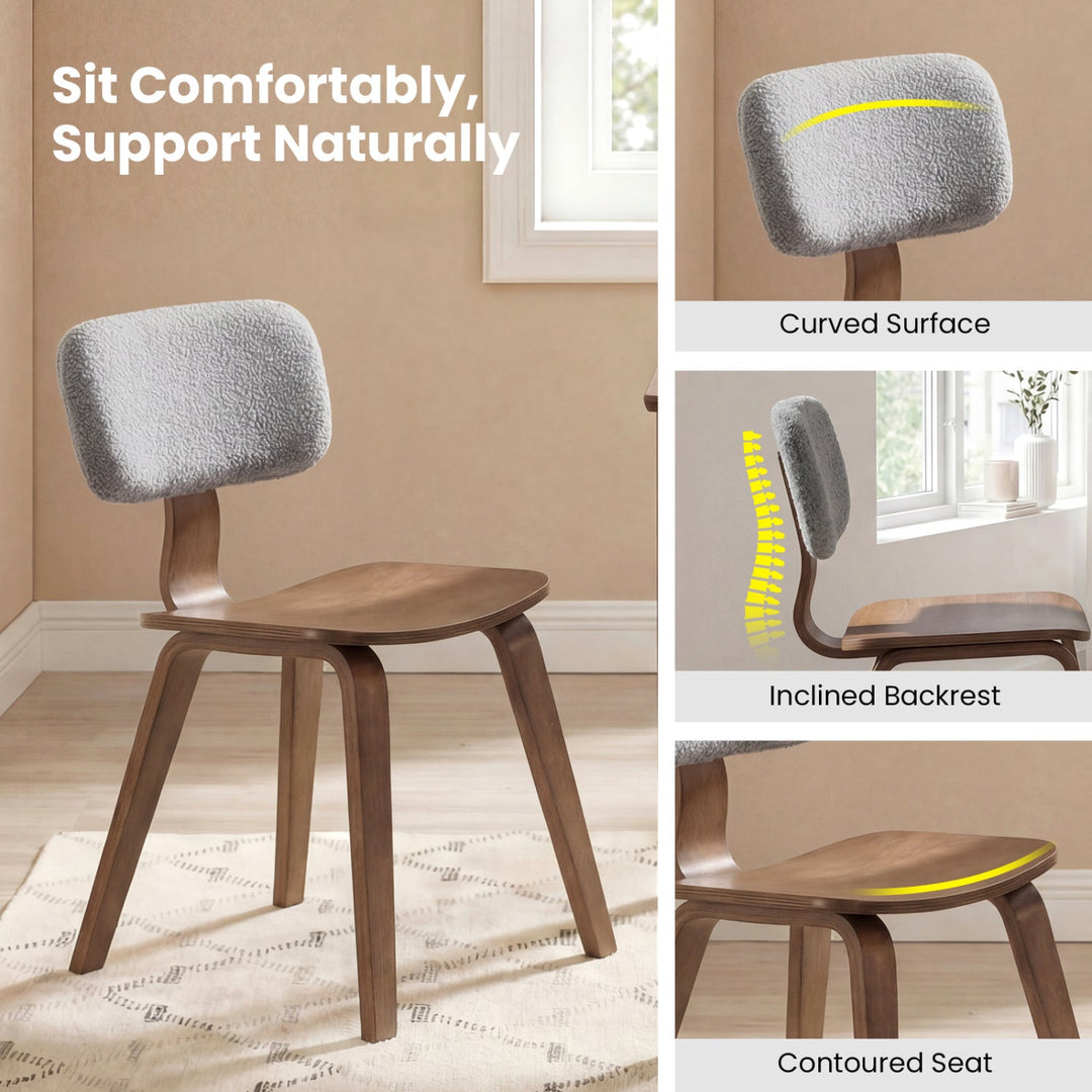 Set of 2 Rubber Wood Dining Room Chairs with Teddy Velvet Padded Backrest