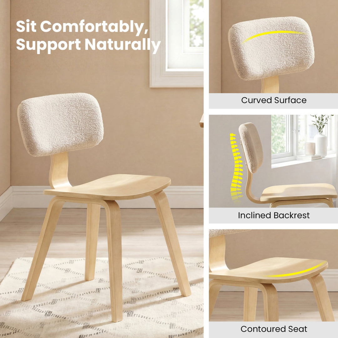 Set of 2 Rubber Wood Dining Room Chairs with Teddy Velvet Padded Backrest