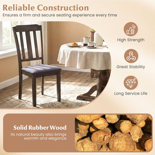 Set of 2 Rubber Wood Dining Room Chairs with Comfortable Backrest