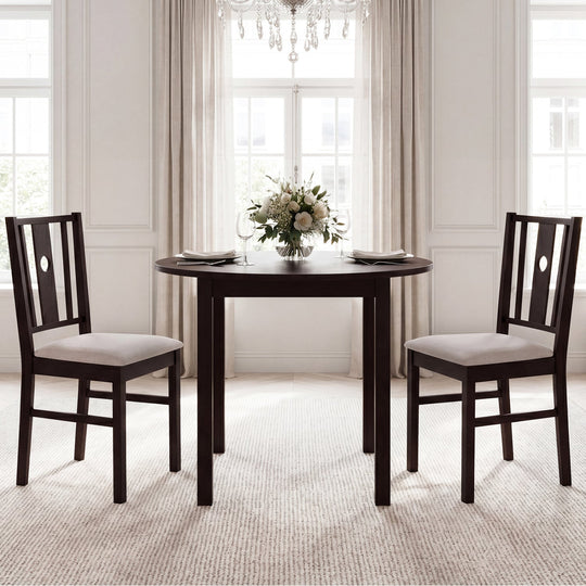 Rubber Wood Dining Chairs with Padded Fabric Seat, Set of 2