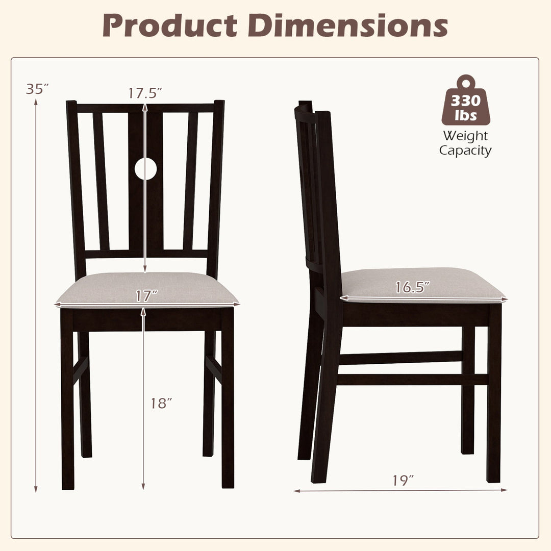 Rubber Wood Dining Chairs with Padded Fabric Seat, Set of 2