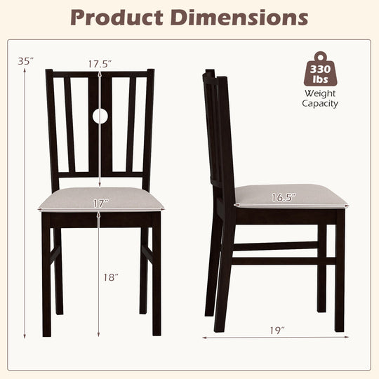 Rubber Wood Dining Chairs with Padded Fabric Seat, Set of 2