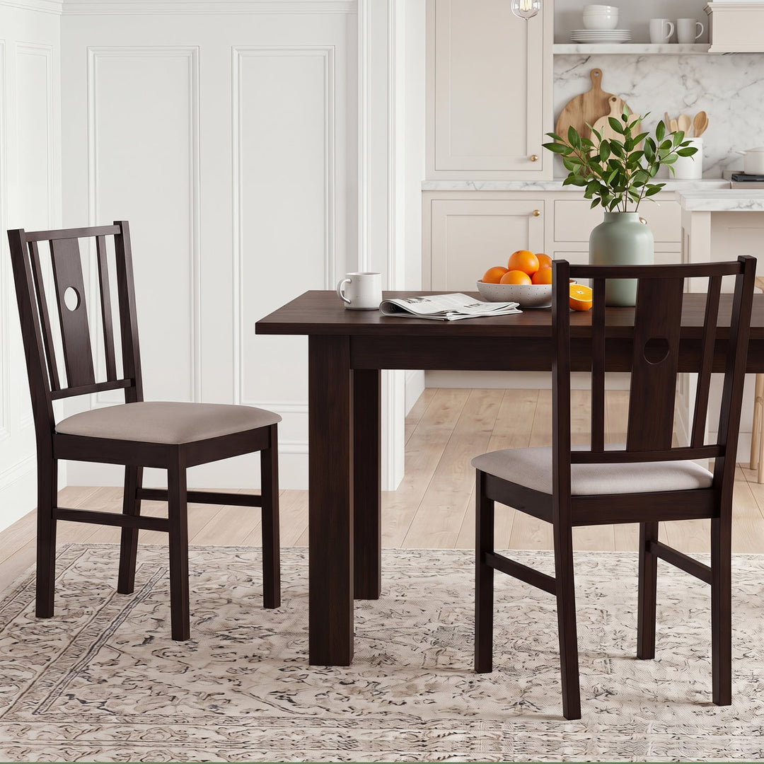 Rubber Wood Dining Chairs with Padded Fabric Seat, Set of 2
