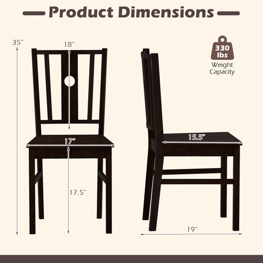 Solid Rubber Wood Dining Chairs Set of 2 with Slatted Back
