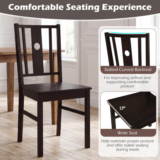 Solid Rubber Wood Dining Chairs Set of 2 with Slatted Back
