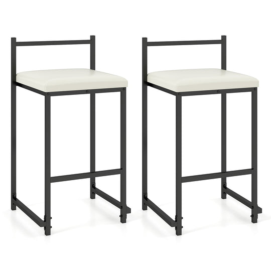 Set of 2 Stackable Counter Height Bar Stools PU Leather Upholstered with Footrest-Black