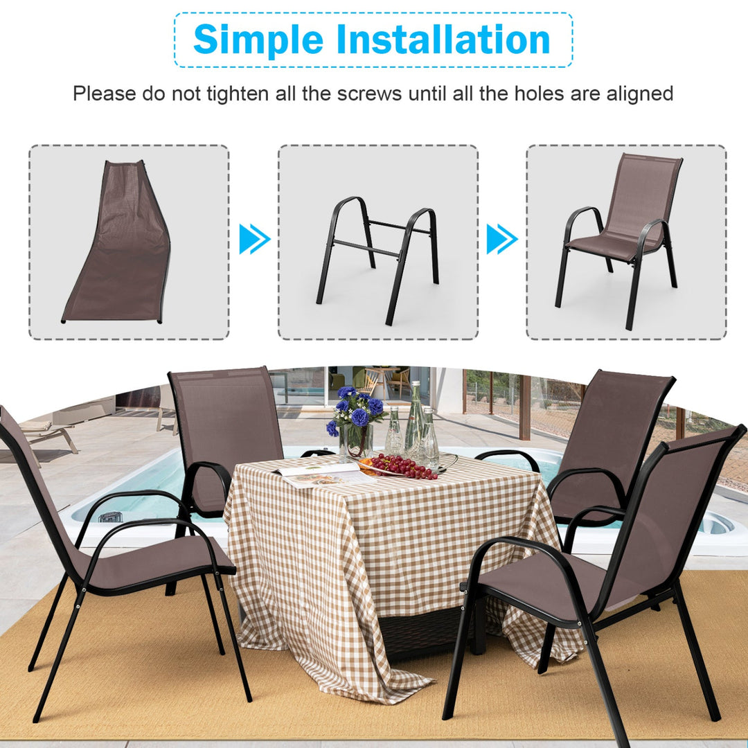 Set of 2 Stackable Patio Dining Chairs Set with Armrest
