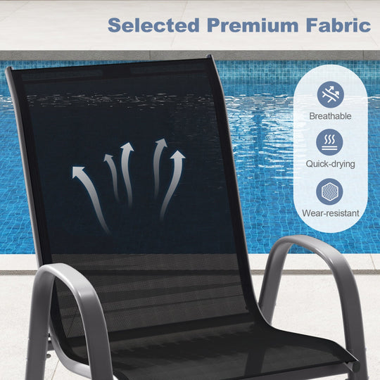 Set of 2 Stackable Patio Dining Chairs Set with Armrest
