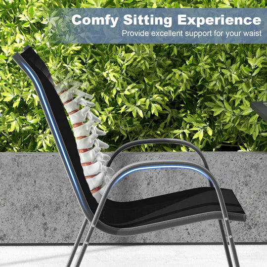 Set of 2 Stackable Patio Dining Chairs Set with Armrest