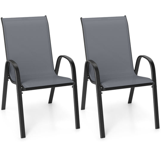 Set of 2 Stackable Patio Dining Chairs Set with Armrest