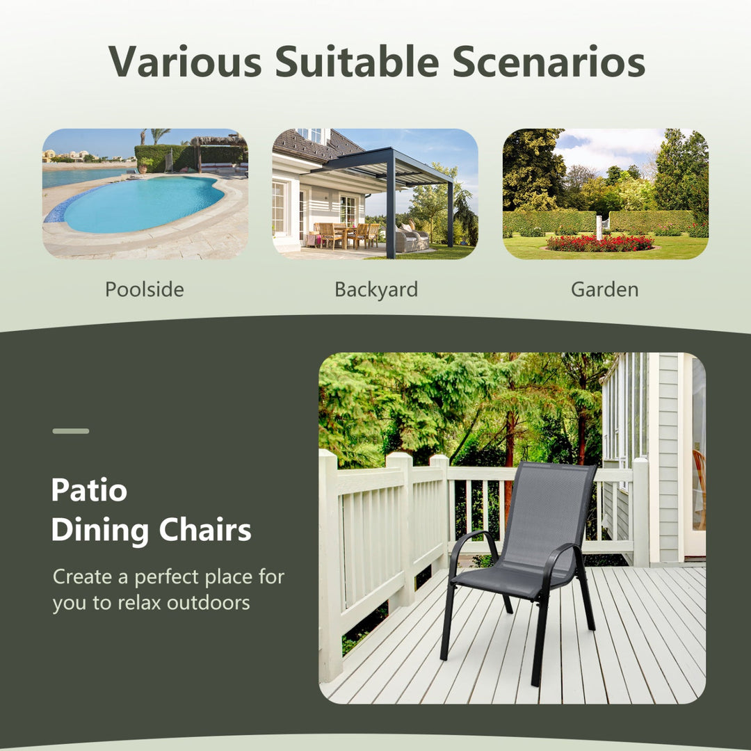 Set of 2 Stackable Patio Dining Chairs Set with Armrest