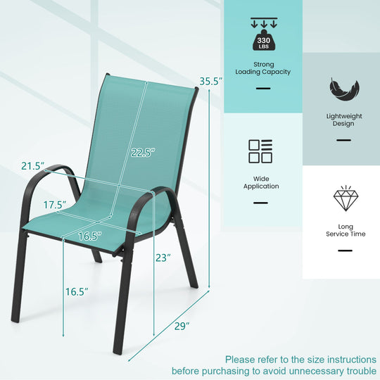 Set of 2 Stackable Patio Dining Chairs Set with Armrest
