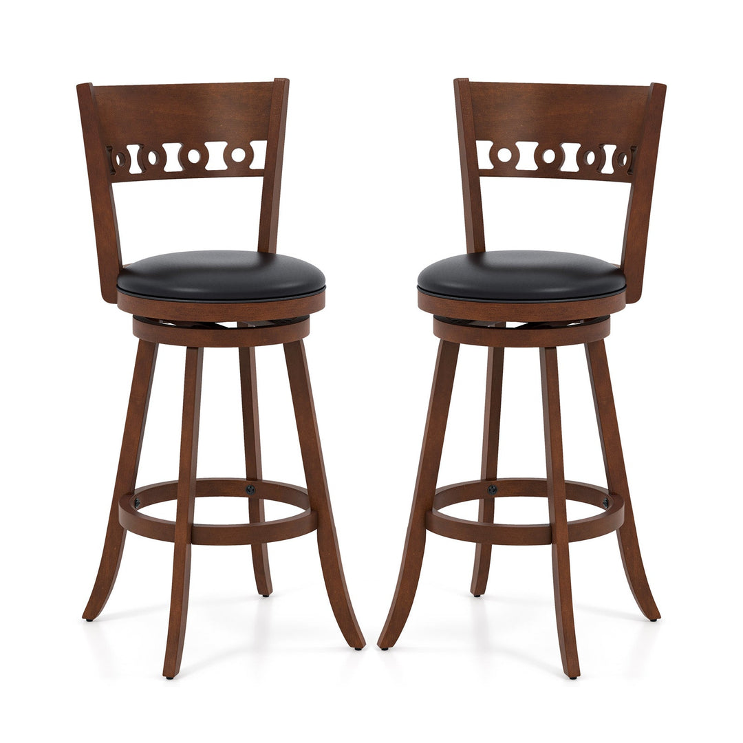 Set of 2 Swivel Bar Stools with Rubber Wood Frame