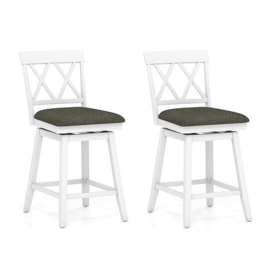 Set of 2 Swivel Bar Stools Counter Height Barstools with Backrest Upholstered Seat Cushion