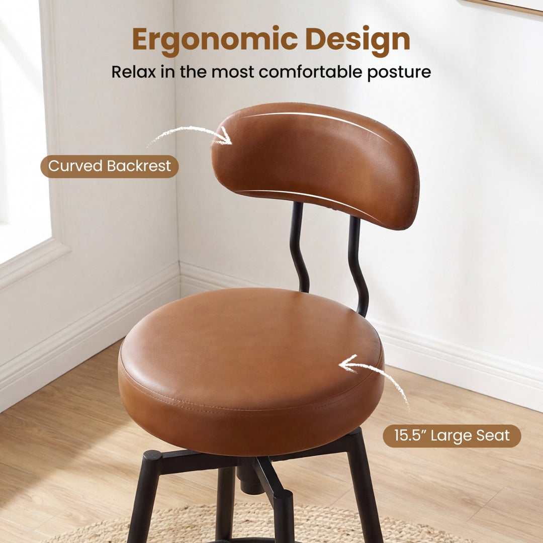 Set of 2 Swivel Barstools Faux Leather with Upholstered Seat and Back