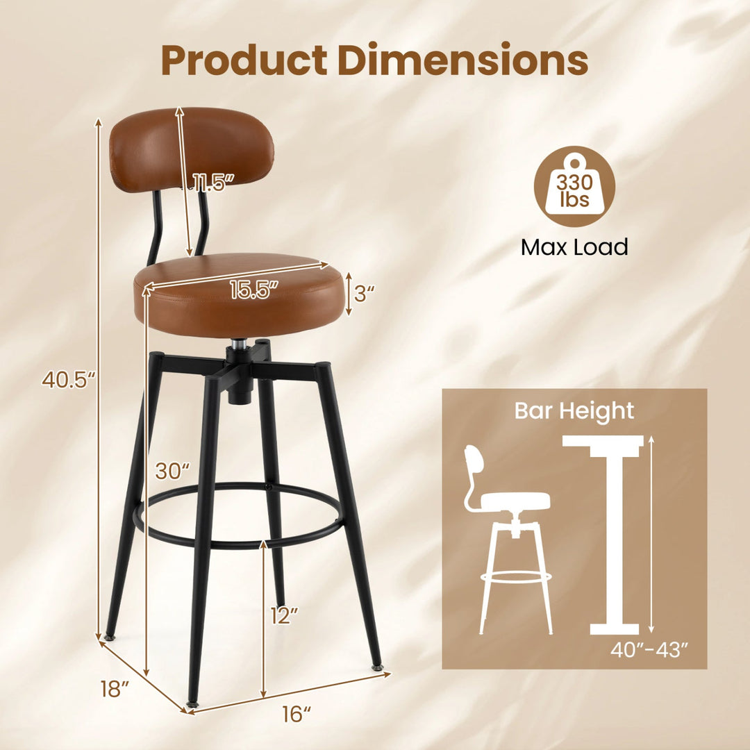 Set of 2 Swivel Barstools Faux Leather with Upholstered Seat and Back
