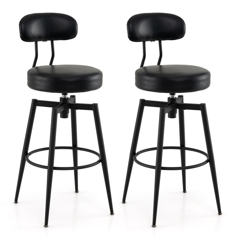 Set of 2 Swivel Barstools Faux Leather with Upholstered Seat and Back