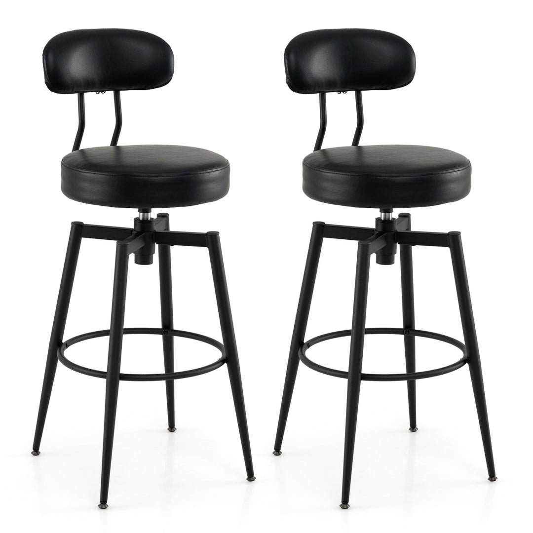Set of 2 Swivel Barstools Faux Leather with Upholstered Seat and Back