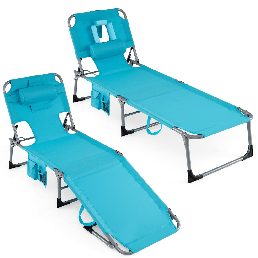 Set of 2 Tanning Chair Portable Chaise Lounge Chair with 4-Position Adjustable Backrest