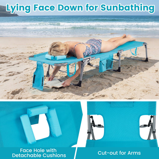Set of 2 Tanning Chair Portable Chaise Lounge Chair with 4-Position Adjustable Backrest